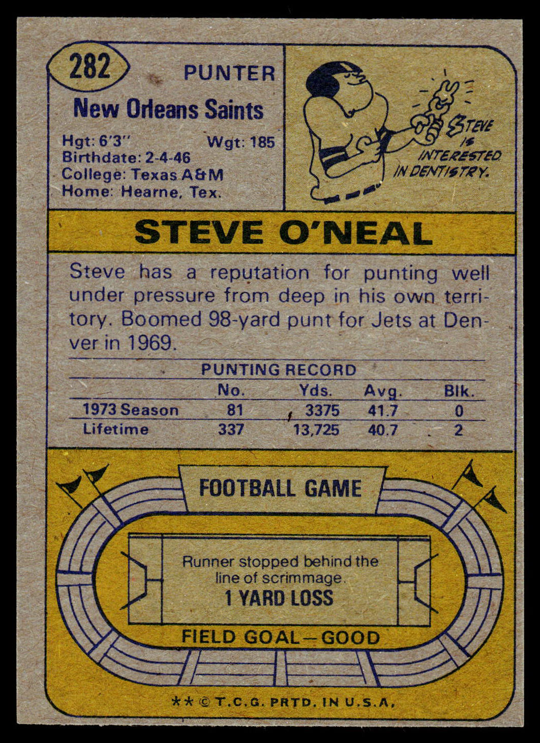 1974 Topps #282 Steve O'Neal