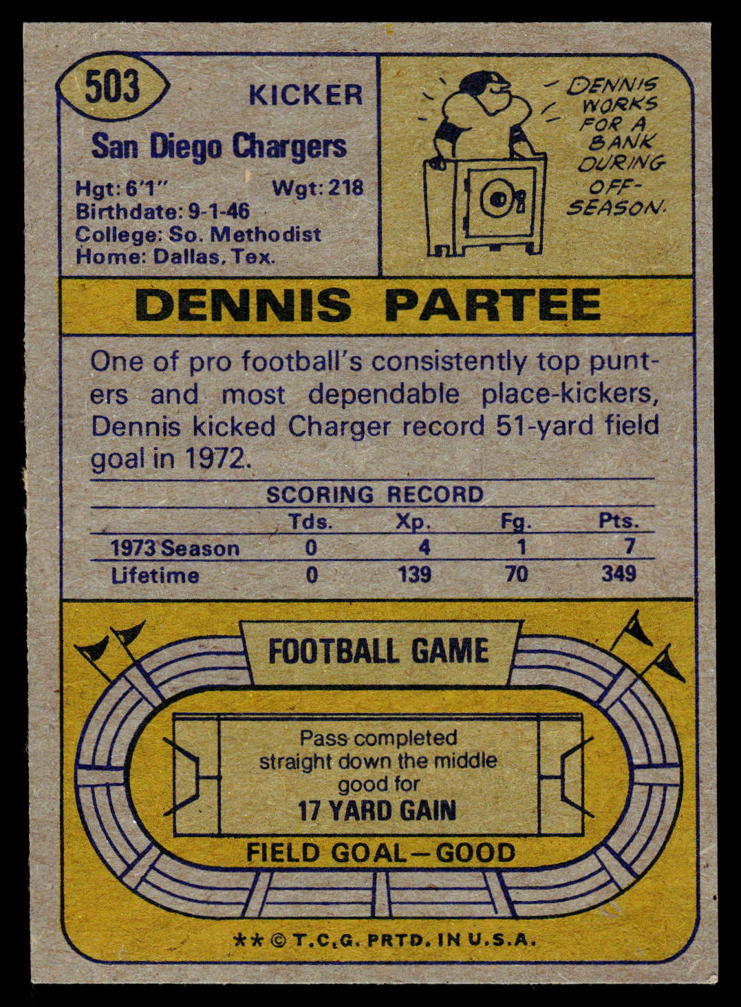 1974 Topps #503 Dennis Partee