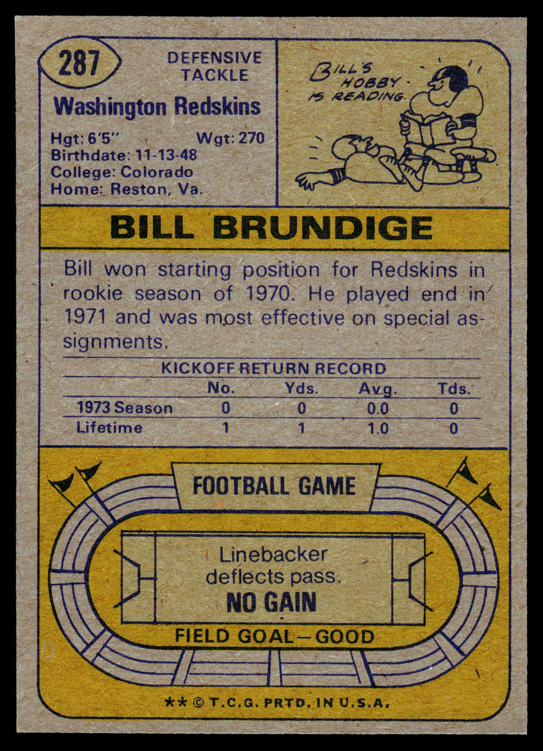1974 Topps #287 Bill Brundige
