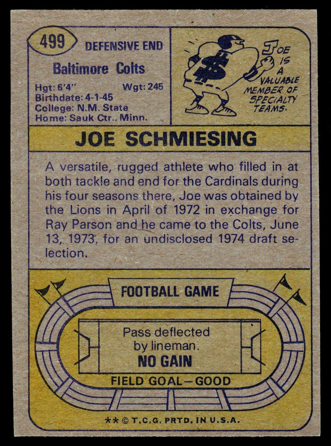 1974 Topps #499 Joe Schmiesing
