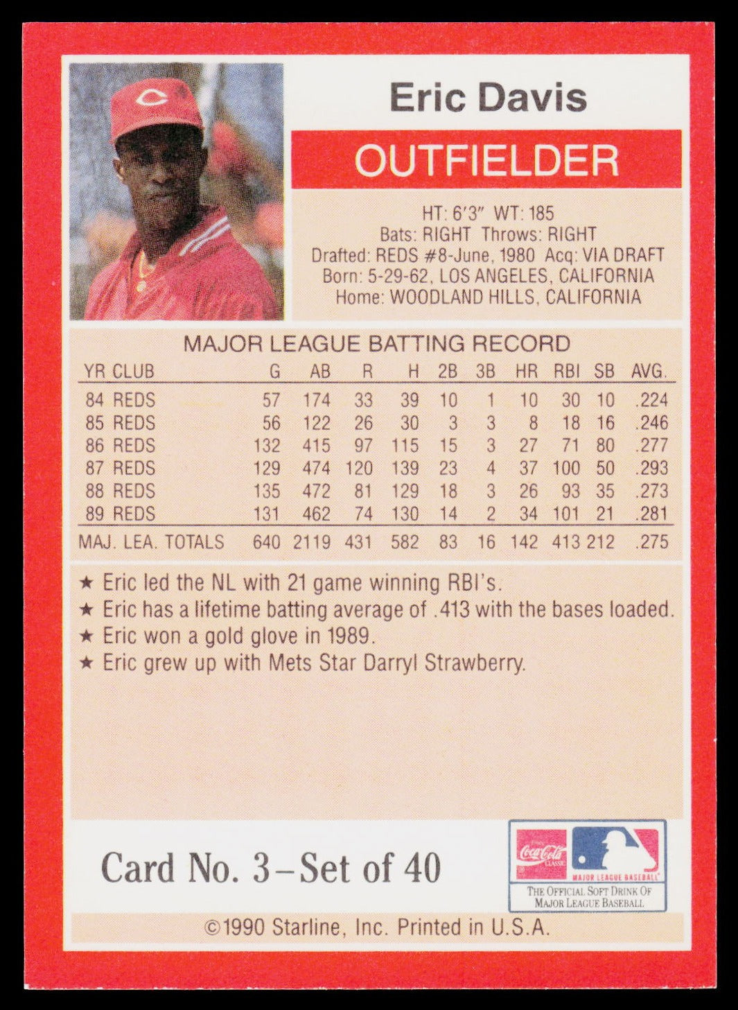 1990 Starline Long John Silver #3 Eric Davis