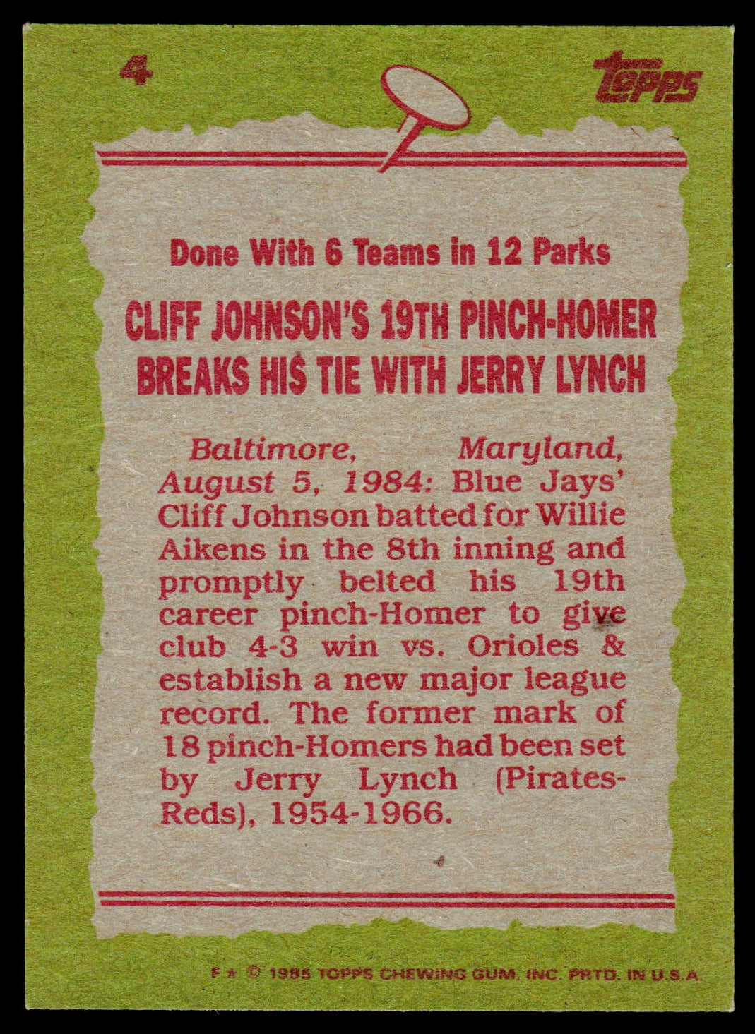 1985 Topps #4 Cliff Johnson