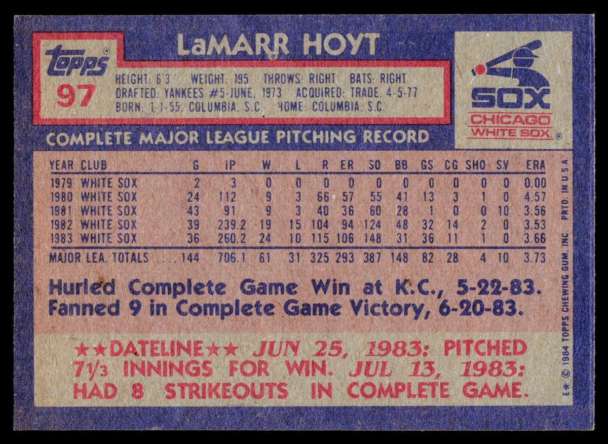 1984 Topps #97 LaMarr Hoyt