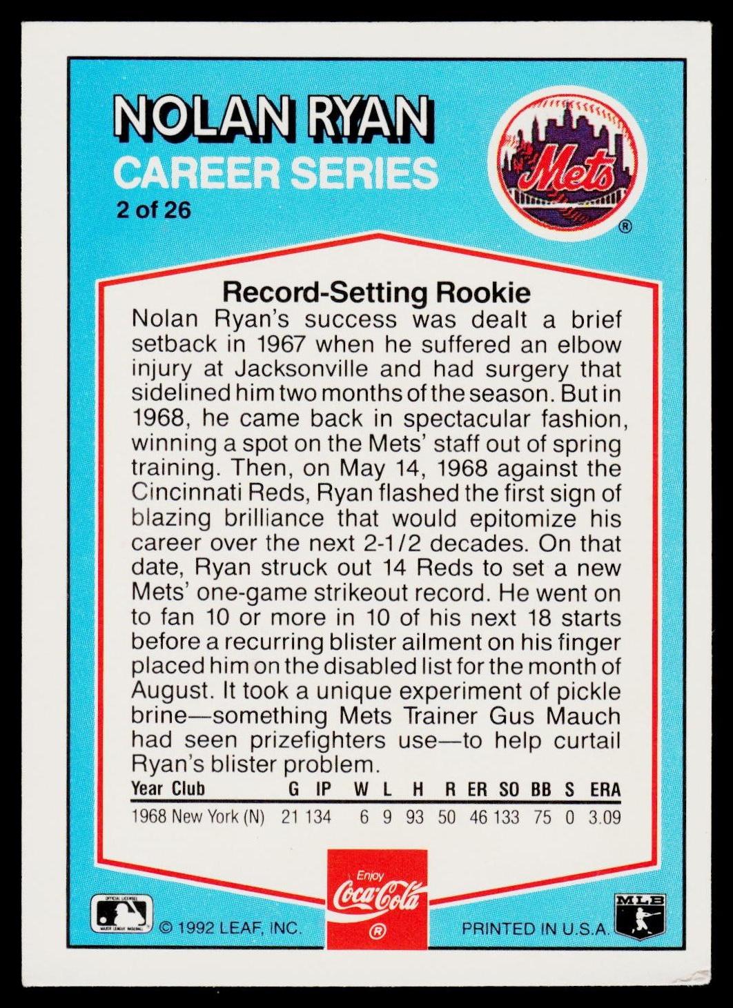 1992 Donruss Coca-Cola Nolan Ryan #2 Nolan Ryan
