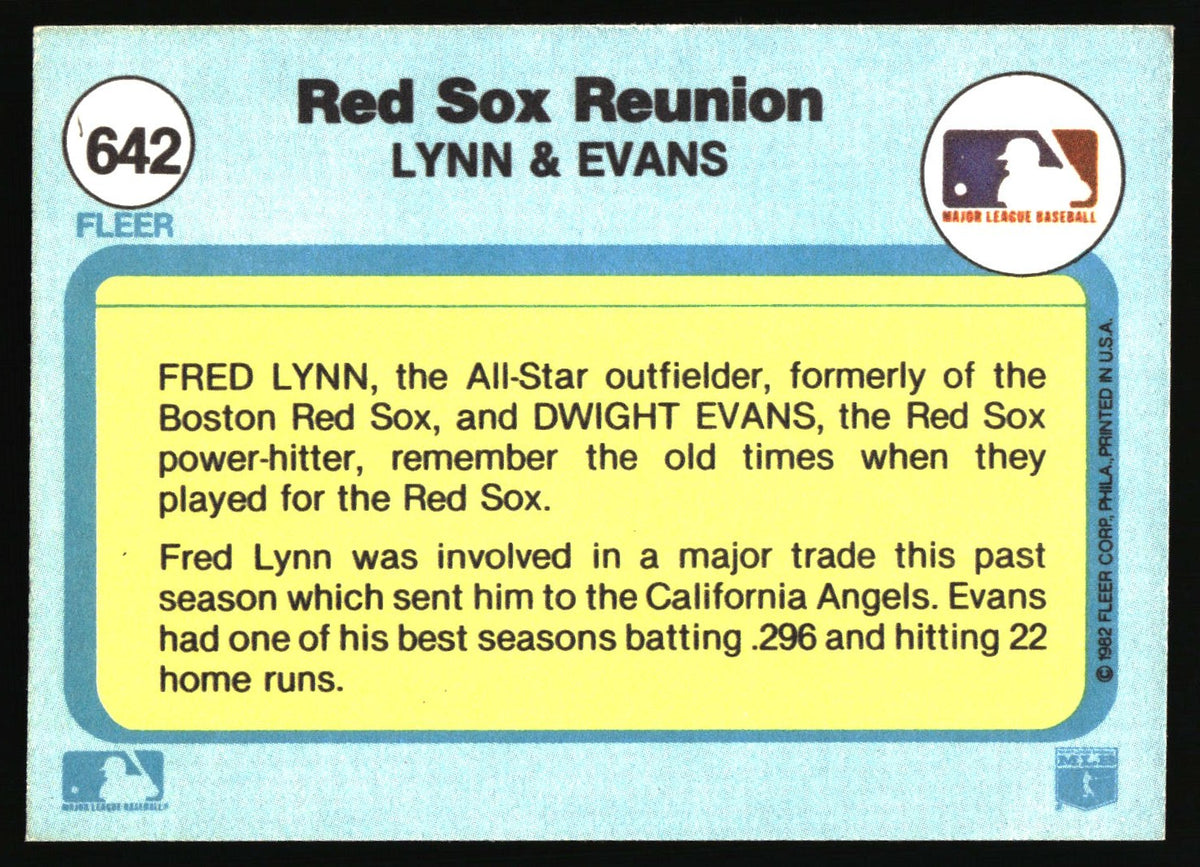 1982 Fleer #642 Red Sox Reunion (Fred Lynn / Dwight Evans)