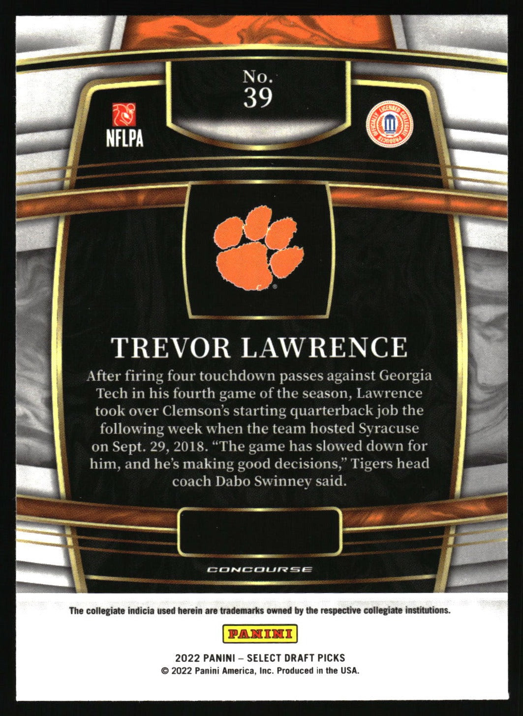 2022 Panini Select Draft Picks #39 Trevor Lawrence