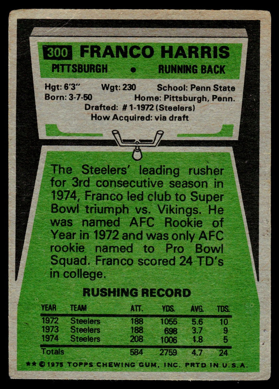 1975 Topps #300 Franco Harris