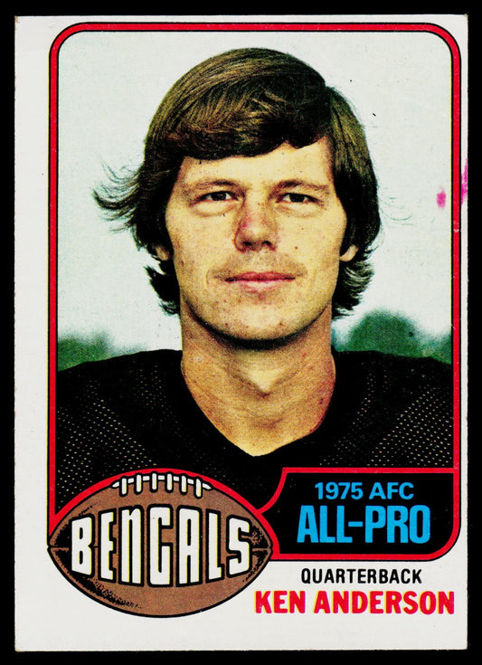 A vintage 1975 Cincinnati Bengals football trading card featuring Ken Anderson, a quarterback who was All-Pro in 1975. The card has a white border with a red inner frame, a portrait of Ken Anderson in a black jersey, and text reading '1975 AFC ALL-PRO', 'BENGALS', and 'KEN ANDERSON'.