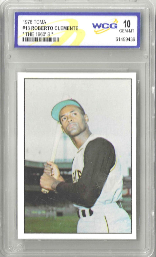Vintage trading card featuring Roberto Clemente. Grade 10 GEM MINT