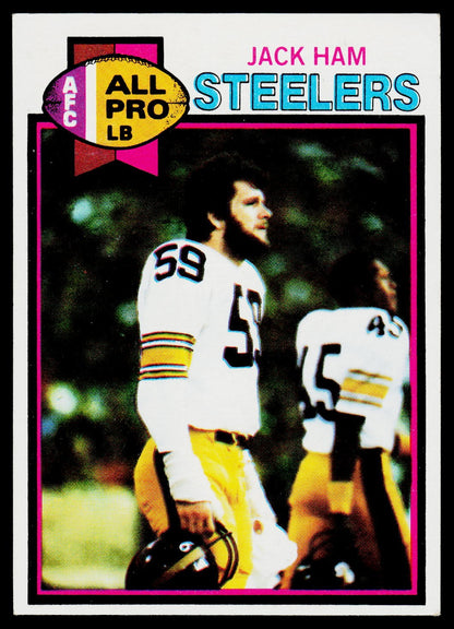 A vintage AFC All-Pro football trading card featuring Jack Ham of the Steelers. The card has a white border with a pink inner border, a purple and yellow AFC logo, and 'JACK HAM STEELERS' printed at the top.