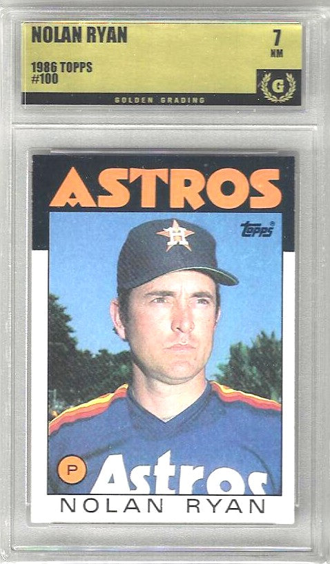 Astros trading card with portrait of Nolan Ryan in a blue uniform.