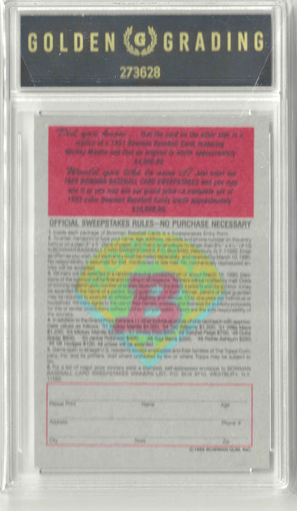 1989 Bowman #NNO Mickey Mantle Reprint Sweepstakes Grade 8