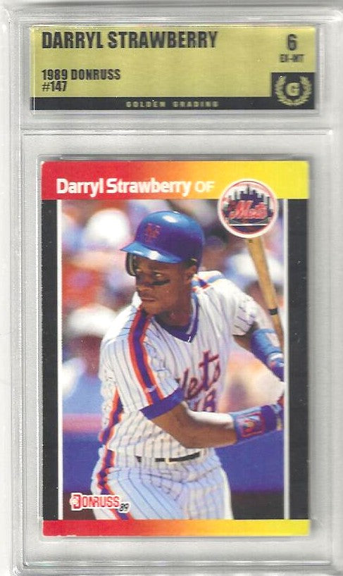 Trading card featuring Darryl Strawberry in a batting stance. 