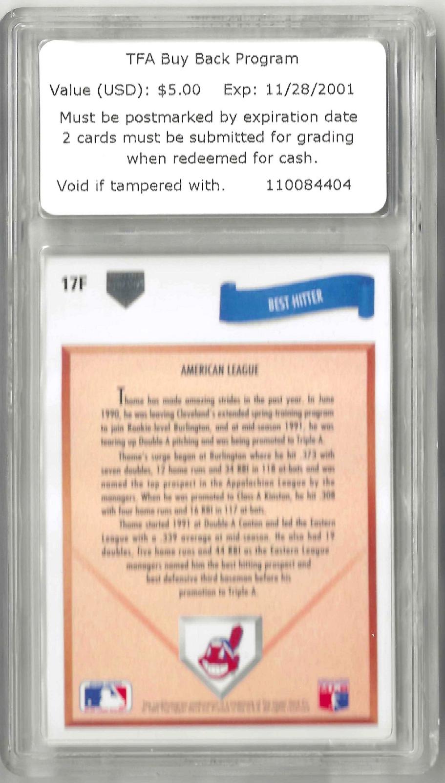 Back of trading card titled 'American League' with black text on a cream background with white border.