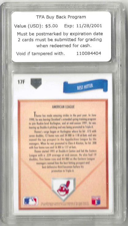Back of trading card titled 'American League' with black text on a cream background with white border.