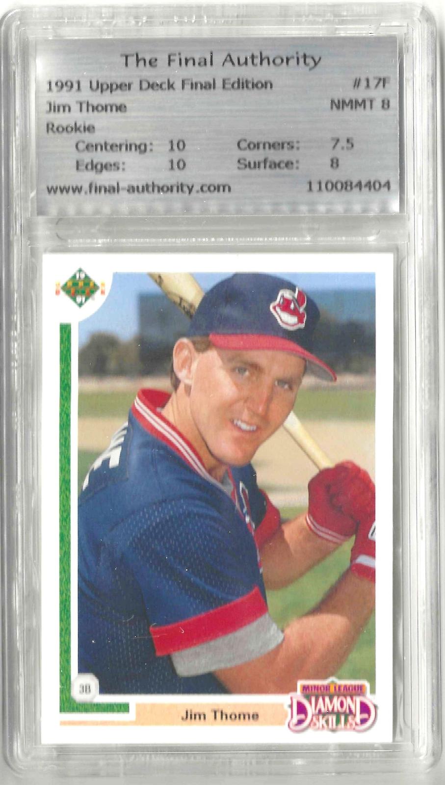 Vintage trading card featuring Jim Thome holding a baseball bat. Grade 8 NM MT