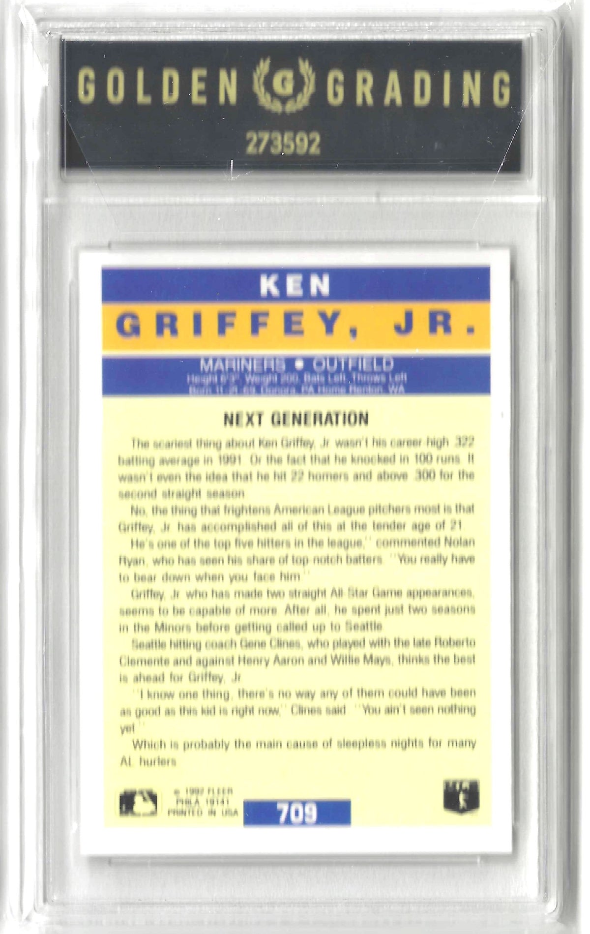 1992 Fleer #709 Ken Griffey, Jr. Grade 9