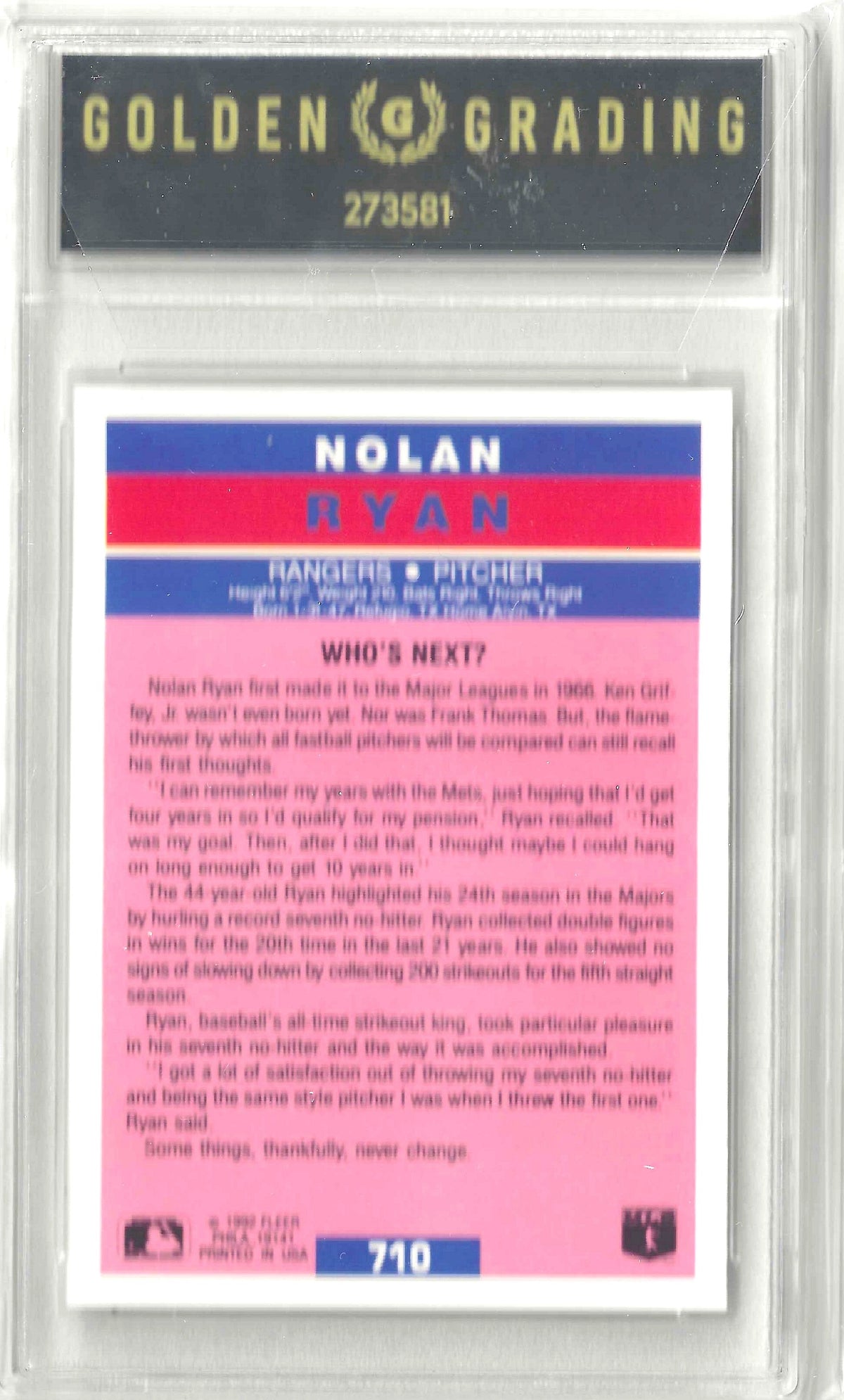 1992 Fleer #710 Nolan Ryan