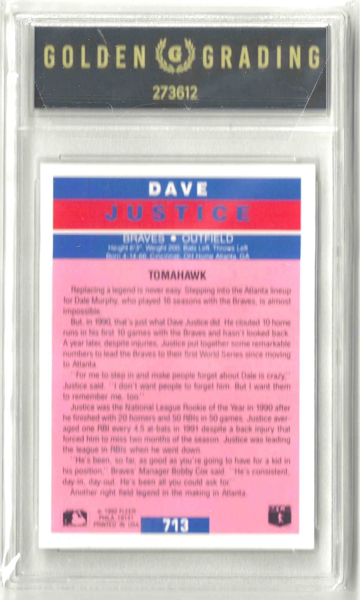 1992 Fleer #713 Dave Justice