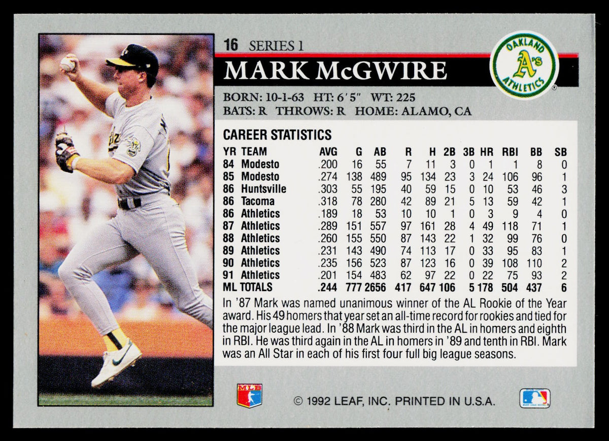 1992 Leaf #16 Mark McGwire