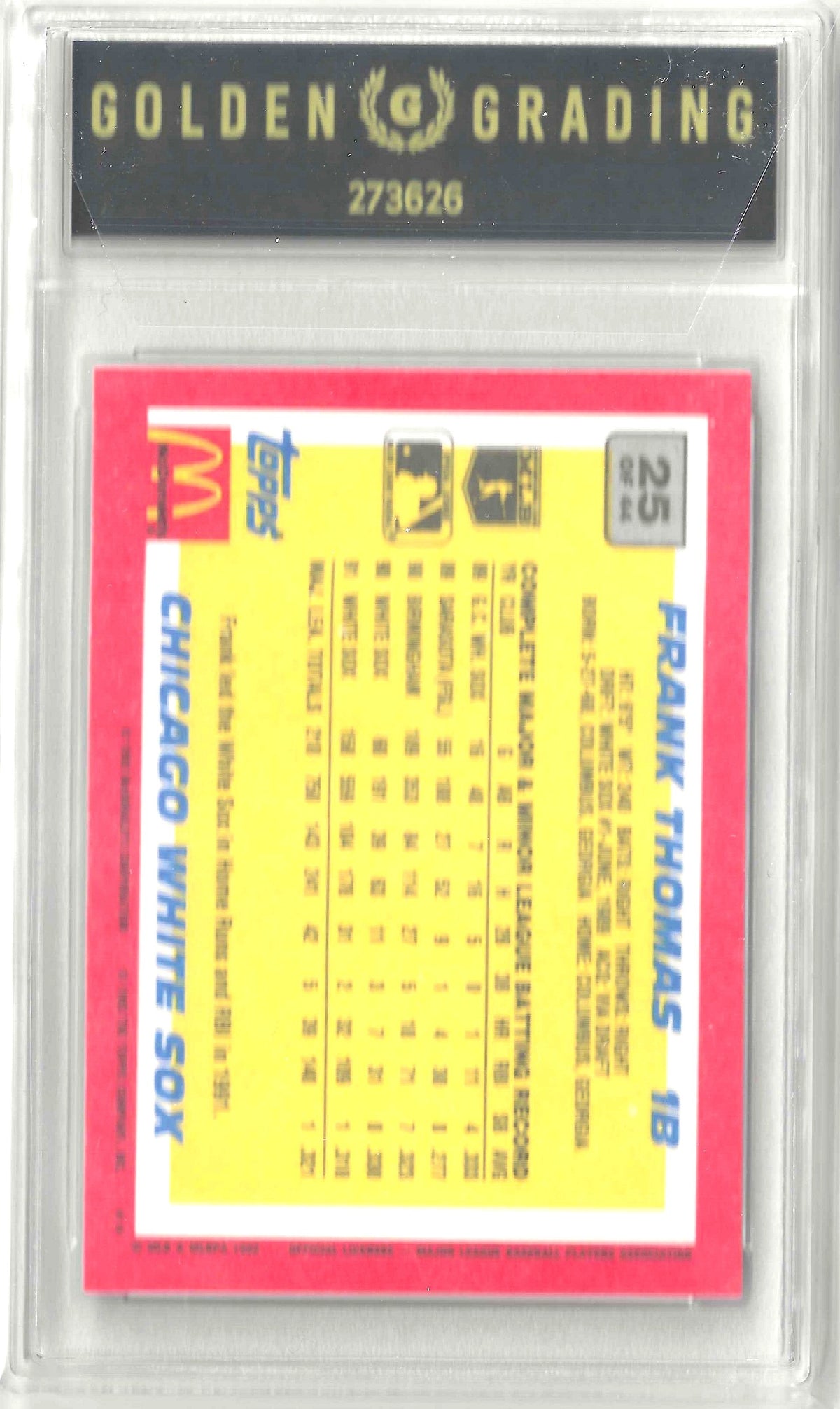 1992 Topps McDonald's Baseball's Best #25 Frank Thomas Grade 8