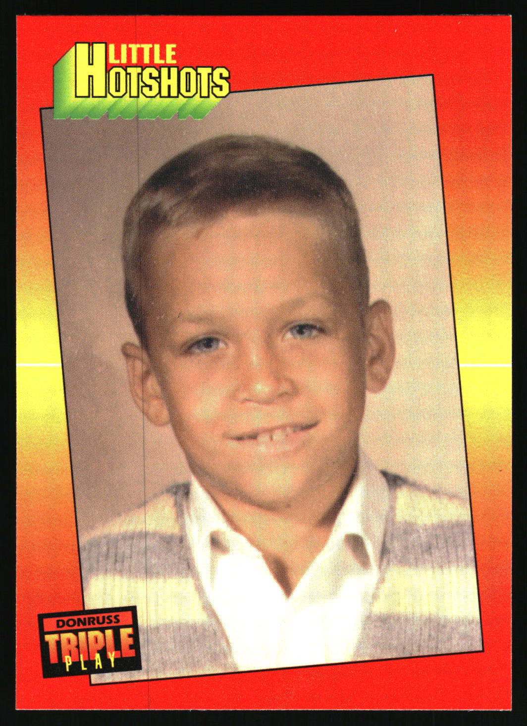 A vintage Donruss Triple Play trading card featuring a portrait of a young boy, with 'Little Hotshots' text at the top and a red-to-yellow gradient background.