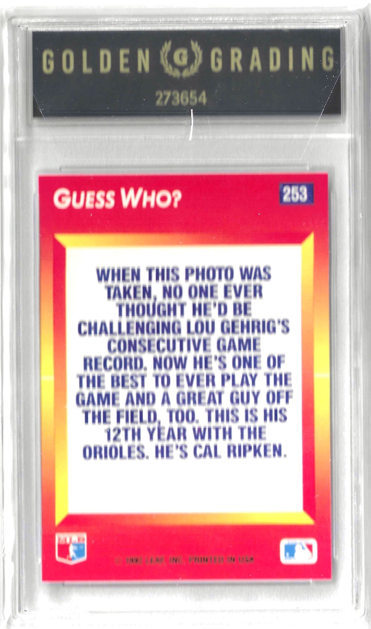 1992 Triple Play Little Hotshots #253 Cal Ripken Grade 9