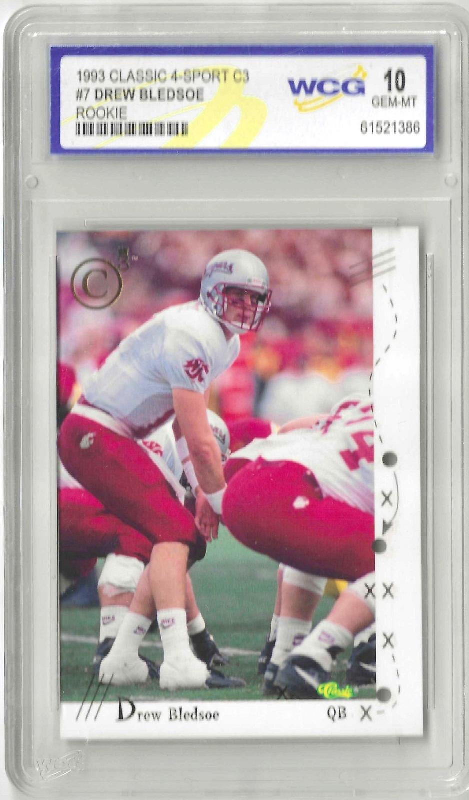 Trading card featuring Drew Bledsoe on the field. Grade 10 GEM MINT