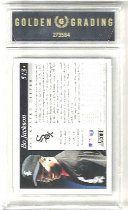 Back of trading card featuring Bo Jackson with player image on the left and career information on the right.