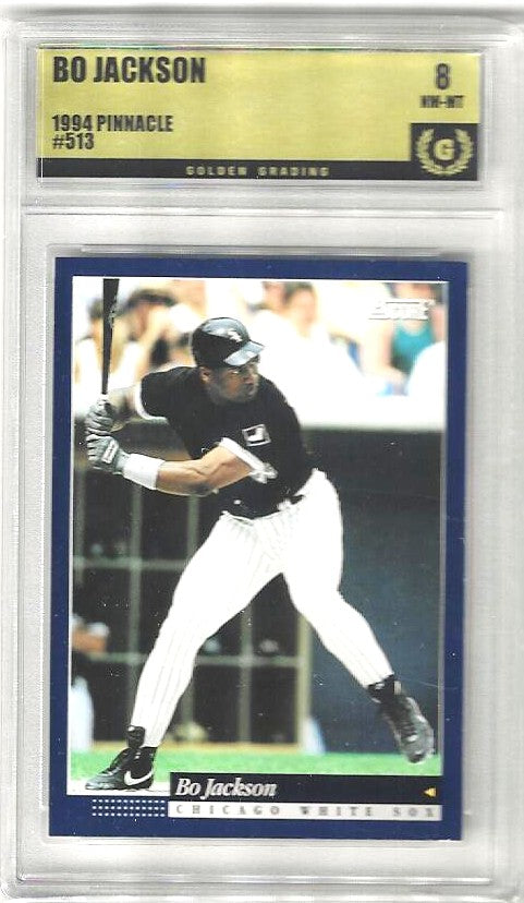 Trading card showing Bo Jackson in a batting stance wearing a Chicago White Sox uniform.