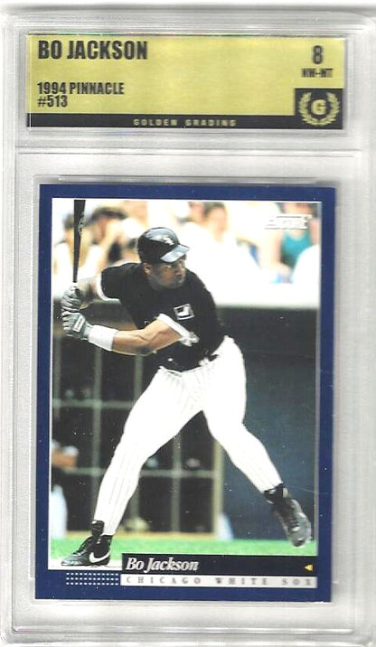 Trading card showing Bo Jackson in a batting stance wearing a Chicago White Sox uniform.