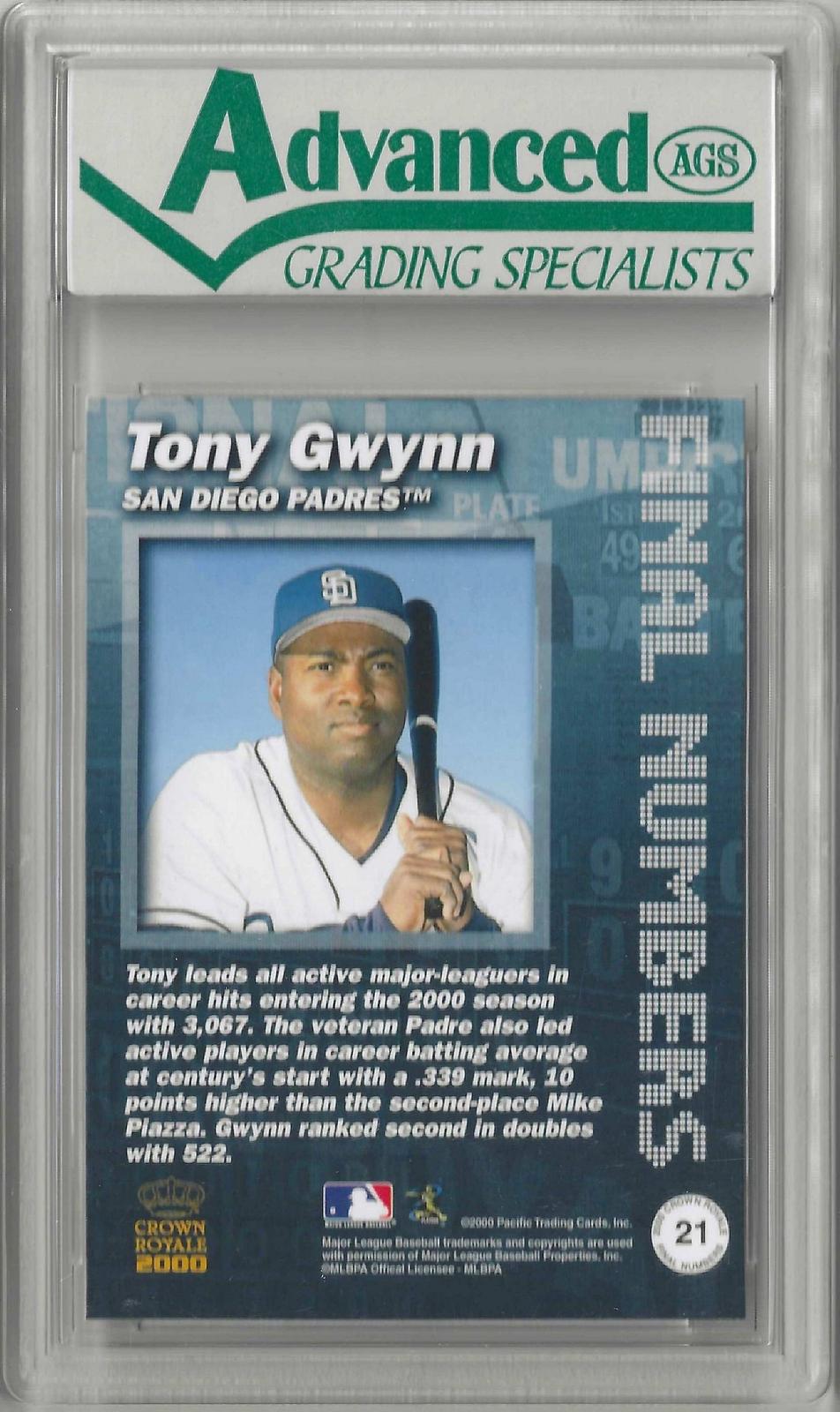 Back of vintage trading card with career information about Tony Gwynn. 