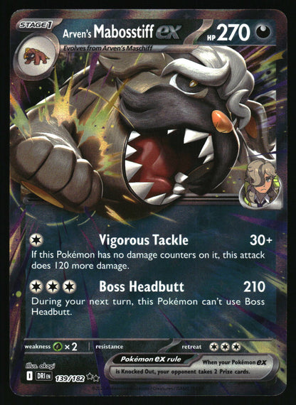 Pokemon card featuring Arven's Mabosstiff ex