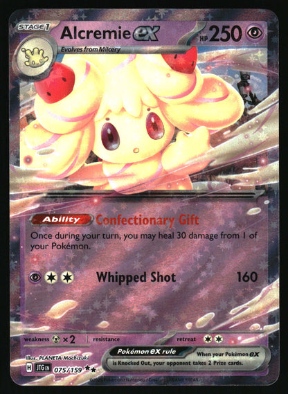 Pokémon trading card featuring Alcremie EX with detailed artwork and text.