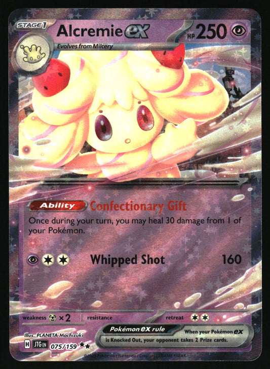 Pokémon trading card featuring Alcremie EX with detailed artwork and text.
