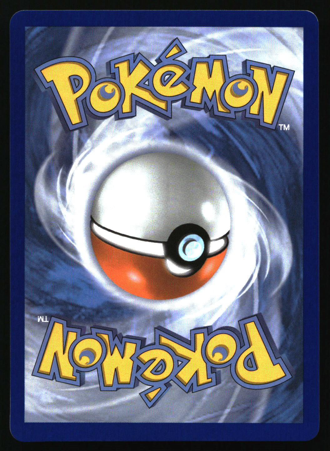 Pokémon trading card with a Poké Ball design on a swirling blue and white background.
