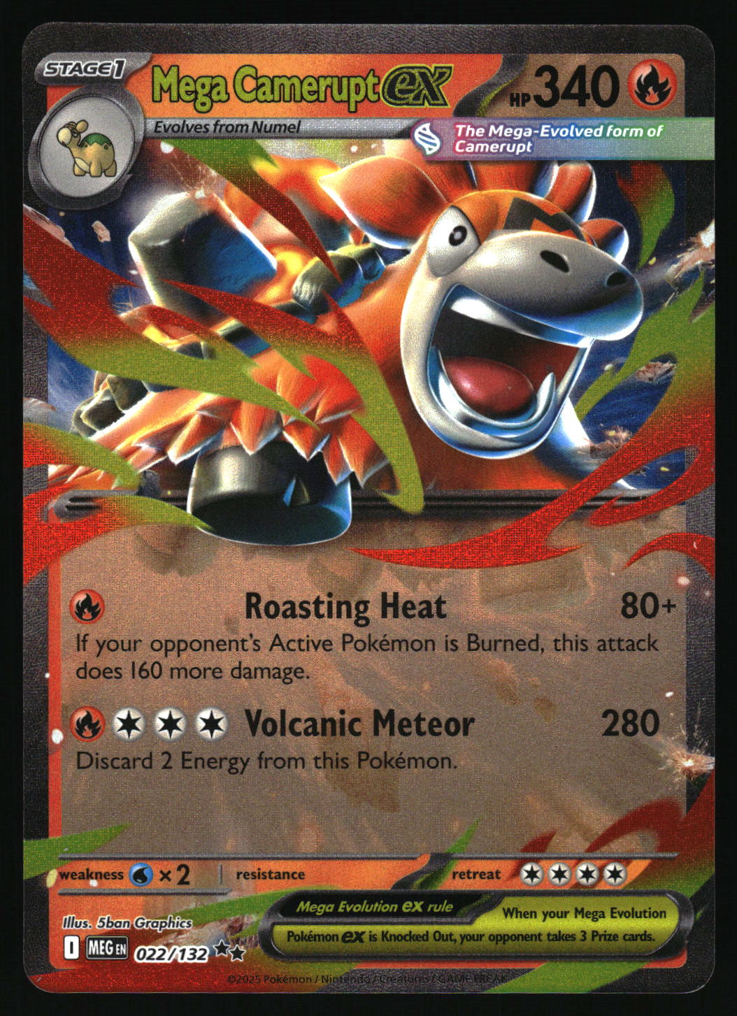 Pokémon trading card featuring Mega Camerupt EX with detailed artwork and text.