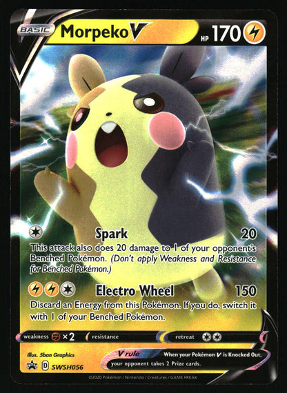 Pokémon trading card featuring Morpeko V with detailed artwork and text.