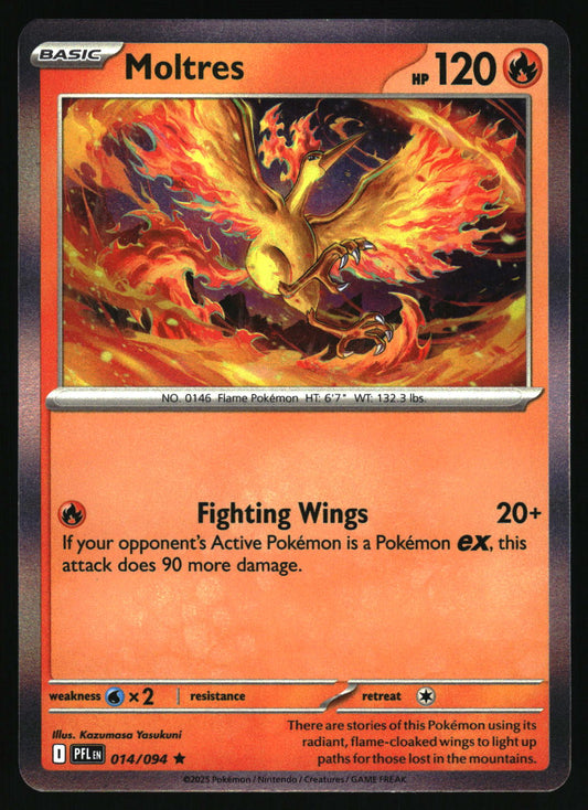 Pokémon trading card featuring Moltres with fiery design