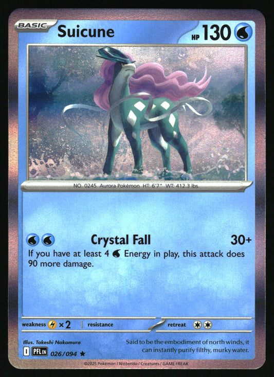 Pokémon trading card featuring Suicune with blue and purple design