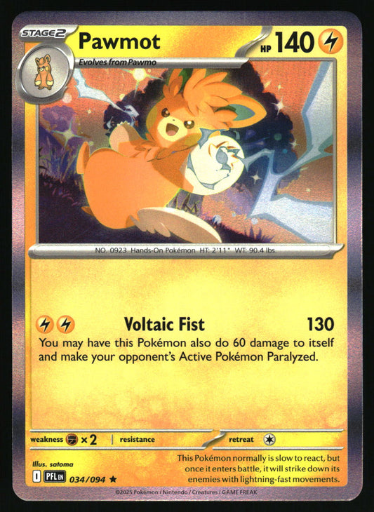 Pokémon trading card featuring Pawmot with a yellow border