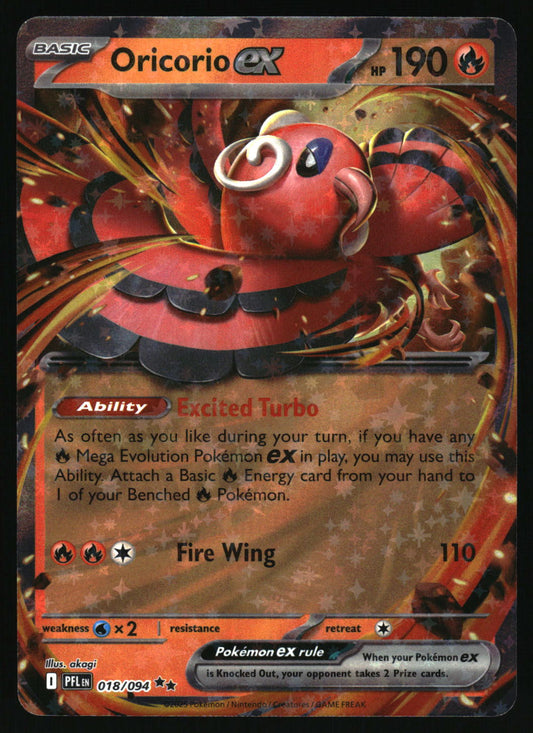 Pokémon trading card featuring Oricorio ex with detailed artwork and text.