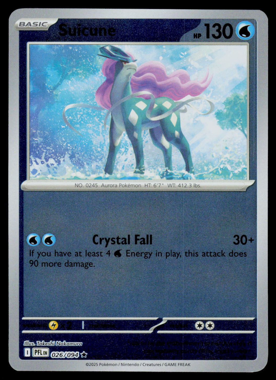 Pokémon trading card featuring a creature with pink hair and blue body on a blue background.