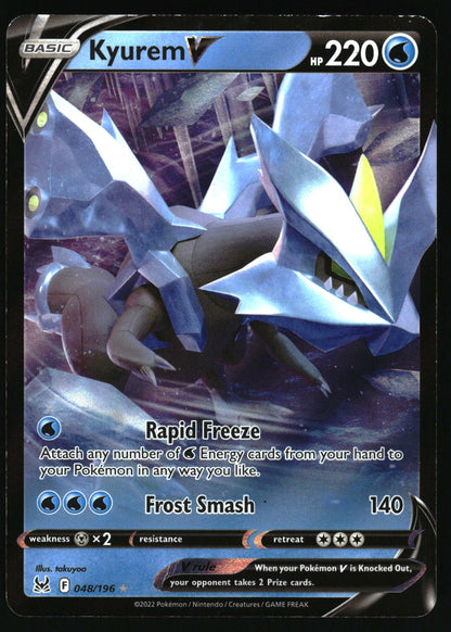 Pokémon trading card featuring Kyurem V with detailed artwork and text.