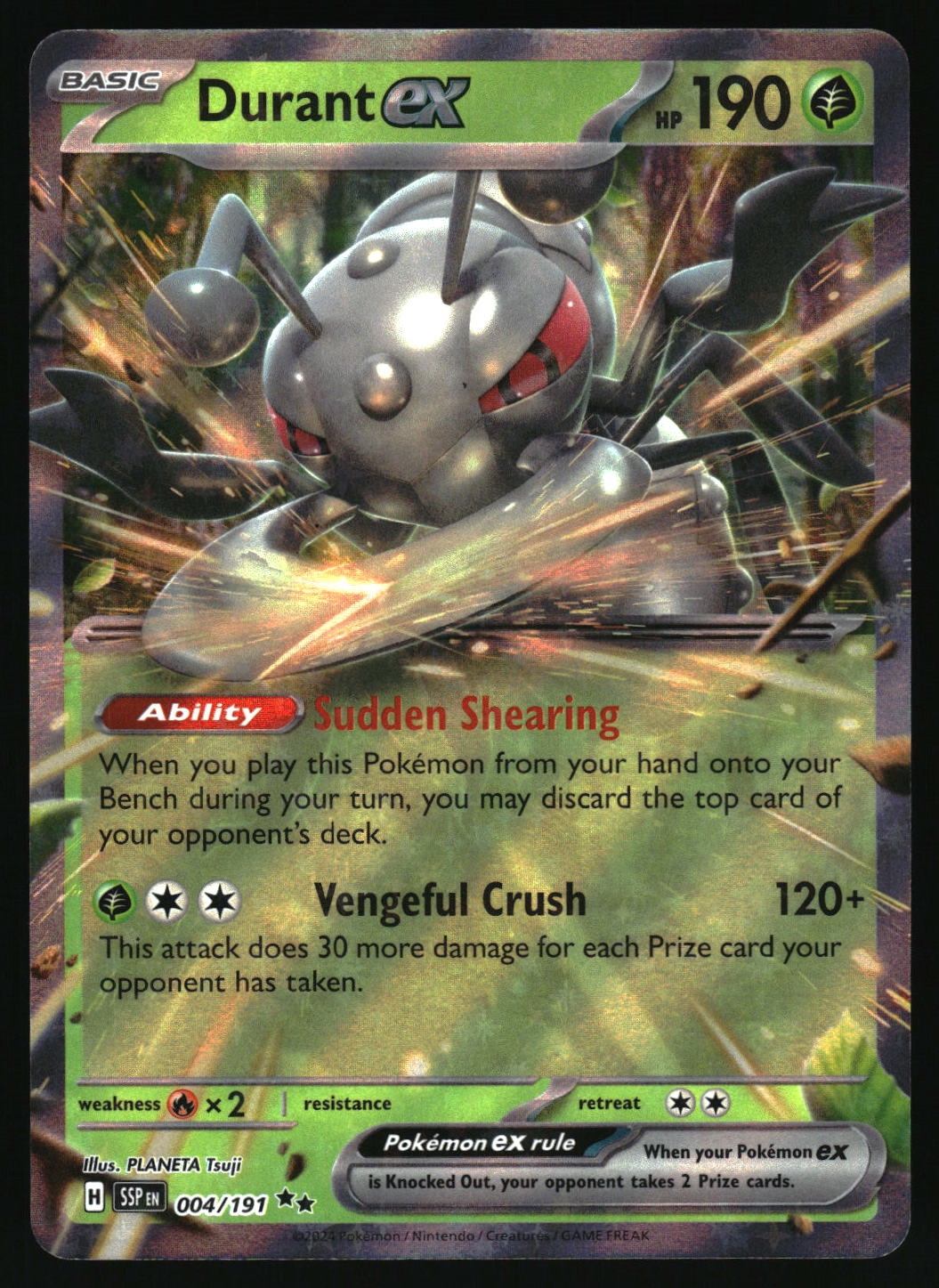 Pokémon trading card featuring Durant EX with detailed artwork and text.