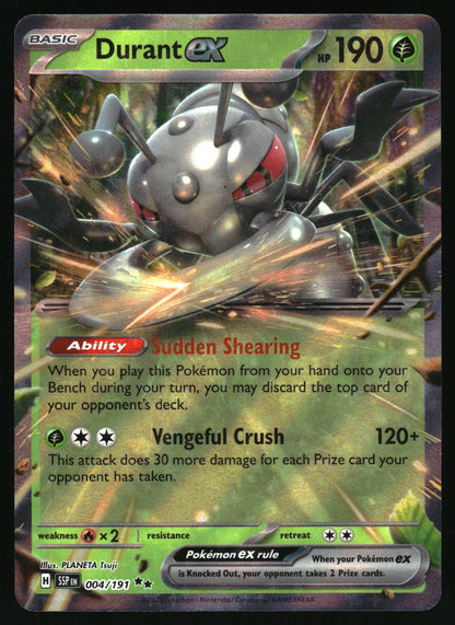 Pokémon trading card featuring Durant EX with detailed artwork and text.