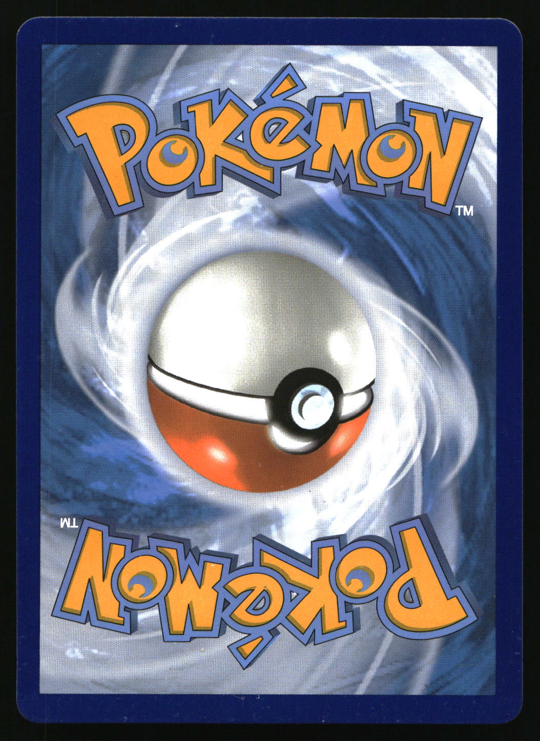 Pokémon trading card with a Poké Ball design on a blue swirling background