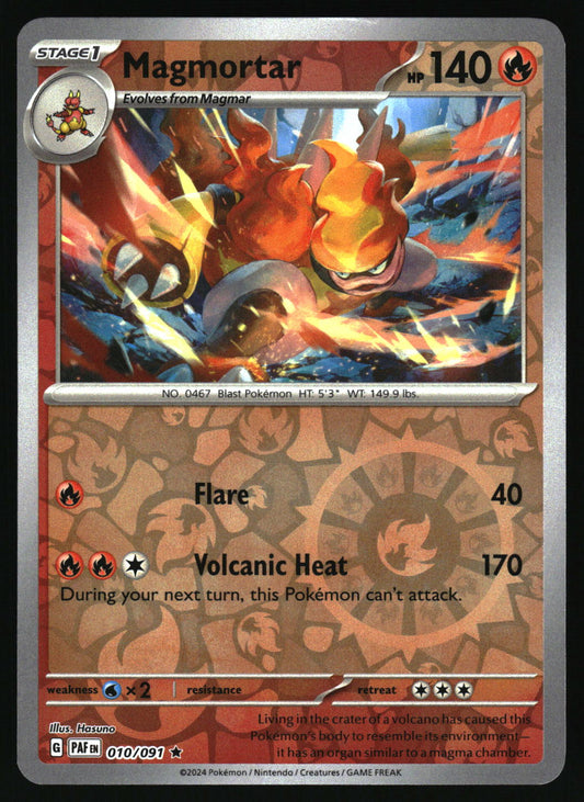 Pokémon card featuring Magmortar with art and text