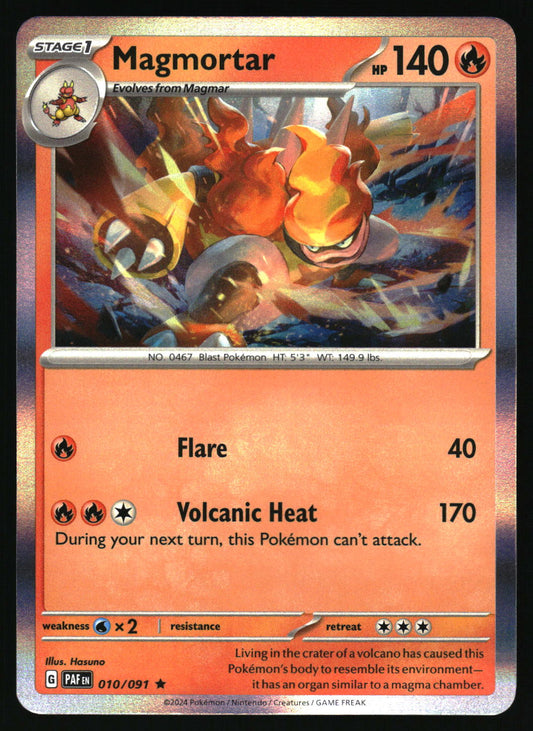 Pokémon card featuring Magmortar with graphics and text