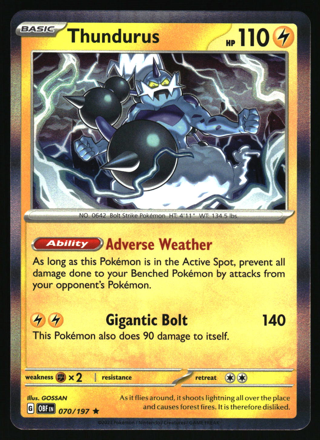 Thundurus Pokémon trading card with character and details